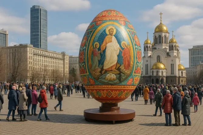 Пасхальный рекорд из Екатеринбурга: яйцо высотой 5 метров Самое большое пасхальное яйцо в России