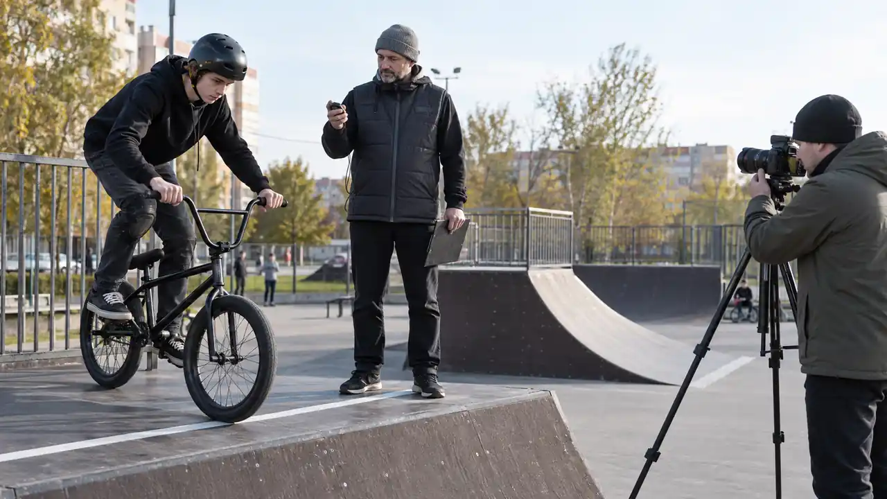 Старт BMX-попытки с хронометражем и непрерывной видеозаписью на городской площадке