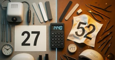 Сравнение реального рекорда 27 маникюров за 24 часа и заявленной невозможной цифры 52: инструменты нейл-мастера, таймер, расчёты времени и визуальная метафора несостыковки.