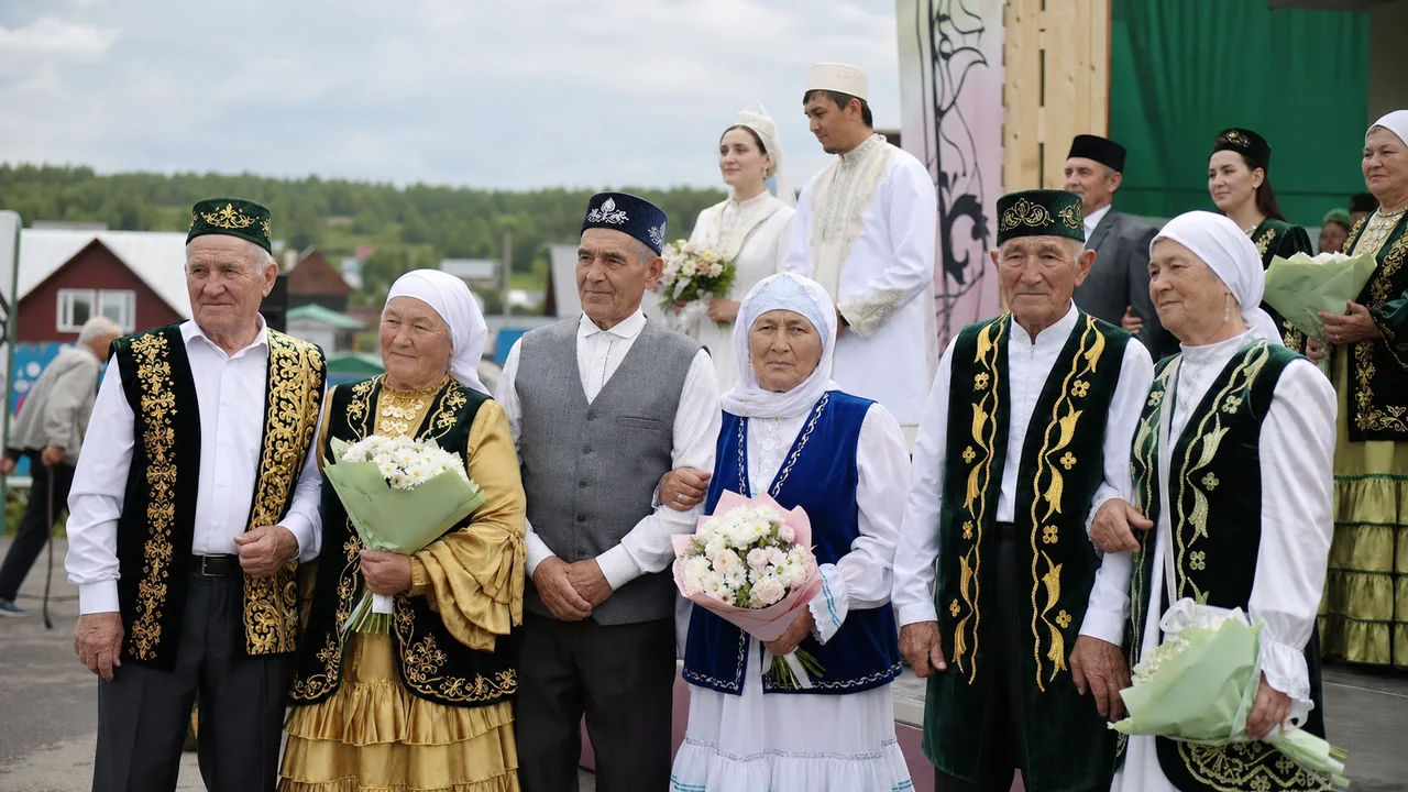 Семейные пары отмечают золотую свадьбу на Сабантуе