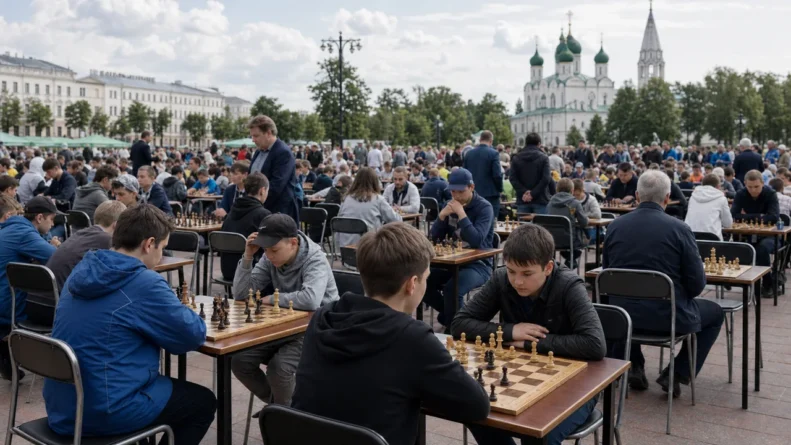 Массовая игра в шахматы на площади российского города