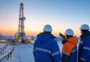 Российские нефтегазовые инженеры у буровой установки в Западной Сибири