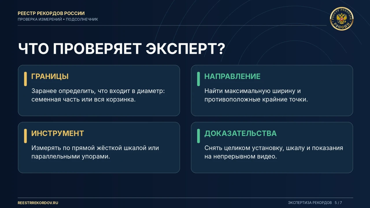 Проверка измерения подсолнечника: границы корзинки, направление, инструмент и доказательства