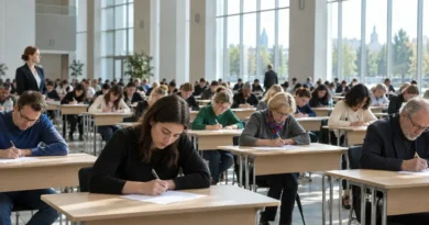 Участники массового диктанта пишут текст в зале